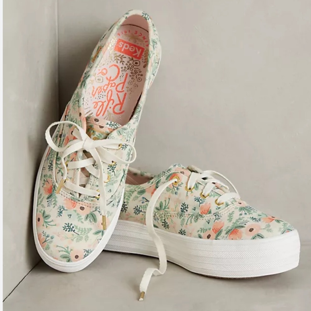 EUC Keds x Rifle Paper Co. Sneakers Natural Motif Canvas Size 6.5